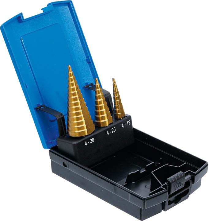 Actual product image BGS Step drill set (12 mm, 24 mm, 14 mm, 22 mm, 16 mm, 10 mm, 18 mm, 7 mm, 11 mm, 5 mm, 26 mm, 30 mm, 28 cm, 8 mm, 9 mm, 20 mm, 4 mm)