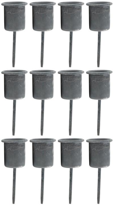 Produktbild Novaliv 12x Stabkerzenhalter grau I Kerzenpick 7,1 x Ø 2,8 cm Kerzenpin Adventskranzdekoration I (Rund)