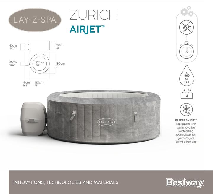 Actual product image Bestway Lay-Z-Spa AirJet Zurich 180x66 60065 (4 Persons)