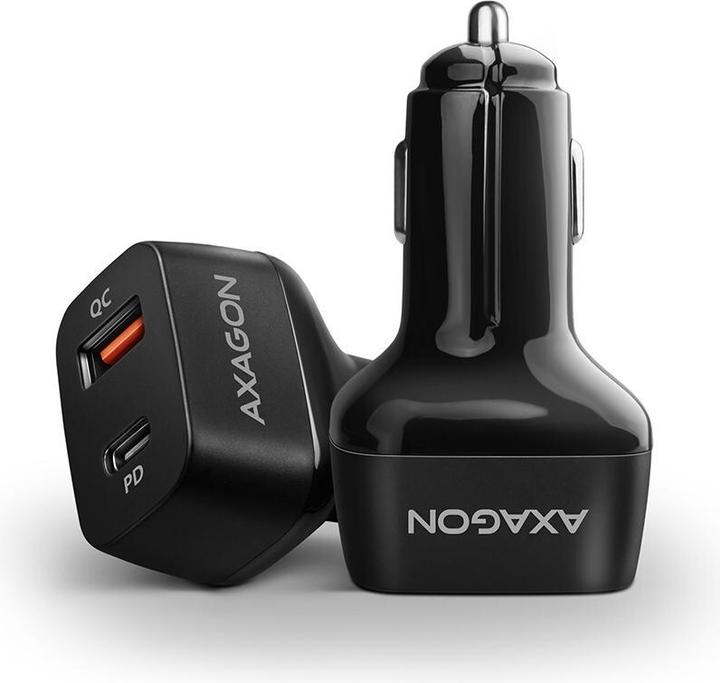 Actual product image Axagon PWC-PQ38 Car charger, 1x USB-A QC 3.0 + 1x USB-C PD, 38W, CL connector - black
