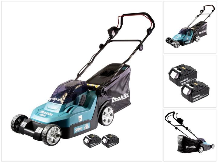 Actual product image Makita DLM 432 G2 battery lawn mower 36 V ( 2x 18 V ) 43 cm brushless + 2x battery 6.0 Ah - without charger (Rechargeable battery operated)