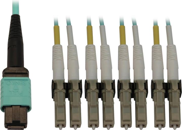 Actual product image Eaton 40/100/400G Multimode 50/125 OM3 Fibre Optic Cable 12F MTP/MPO-PC to 4x Duplex LC/PC (5 m)