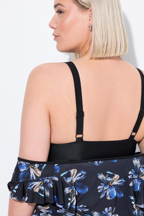 Image du produit Ulla Popken Robe de bain avec short, motif à fleurs, bonnets souples et matières recyclées (48)