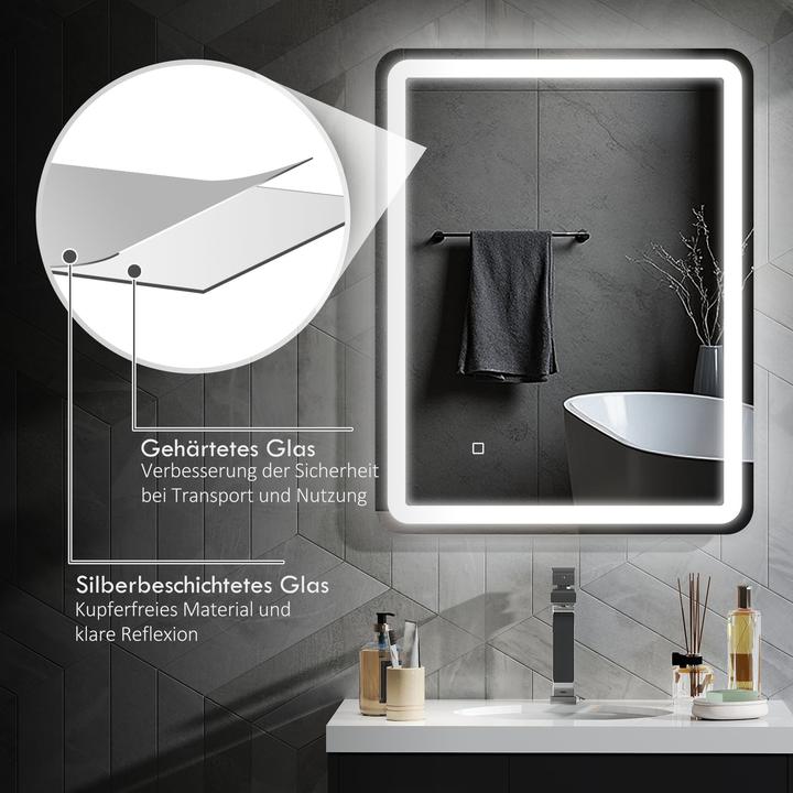 Immagine prodotto Homcom Badspiegel Hartglas Silber (70 x 70 x 90 cm)