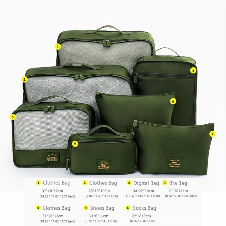 Immagine prodotto Only-Bags.Store Set di 7 pezzi di borse porta abiti da viaggio, borse porta cosmetici, organizer per scarpe e calze