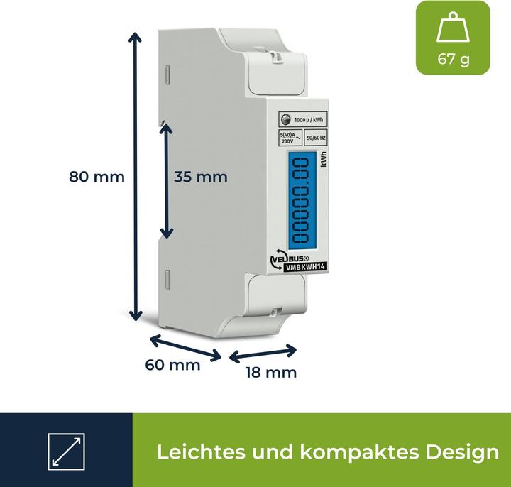 Actual product image Velleman Energy Cost Measurement Device Single-Phase Kwh Measurement Device For Huhile Mounting 1 ml