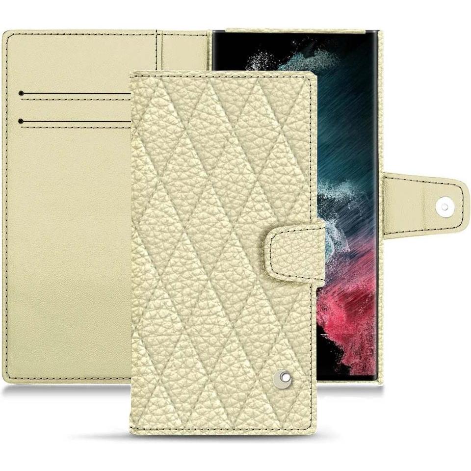 Noreve Lederschutzhülle Wallet (Samsung Galaxy S22 Ultra), Smartphone Hülle, Weiss