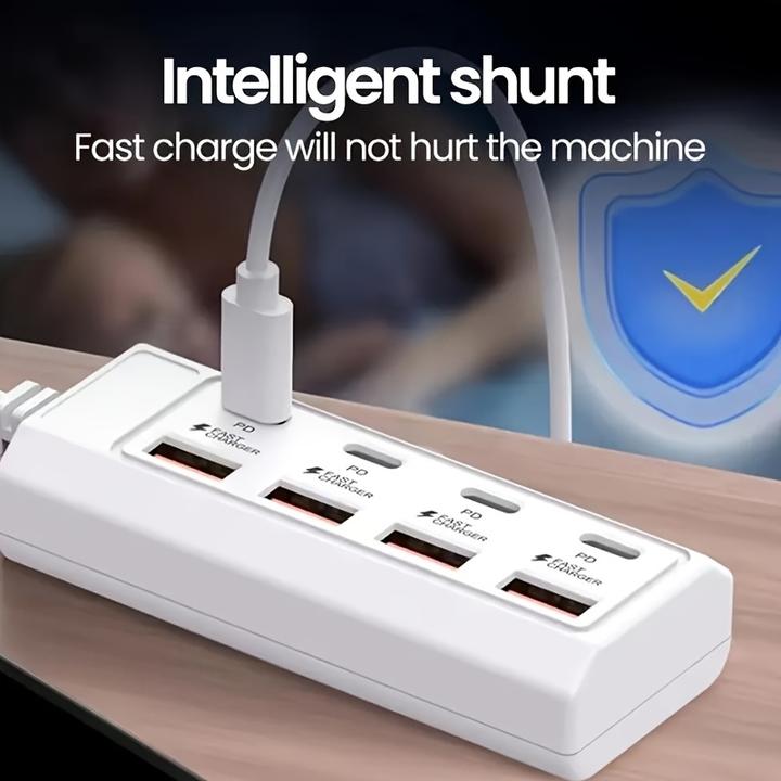 Produktbild PhoneLook Schnellladegerät Hub 8 USB-Ports (4x USB-A / 4x USB-C) 25W für Smartphone und Tablet Weiss (25 W)