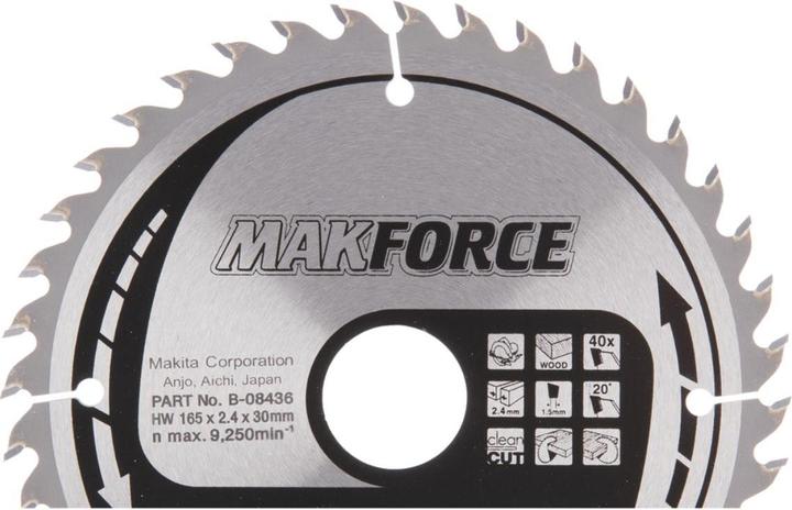 Actual product image Makita B-08436 TCT saw 165X2.4X30mm 20° T40 MAKFORCE