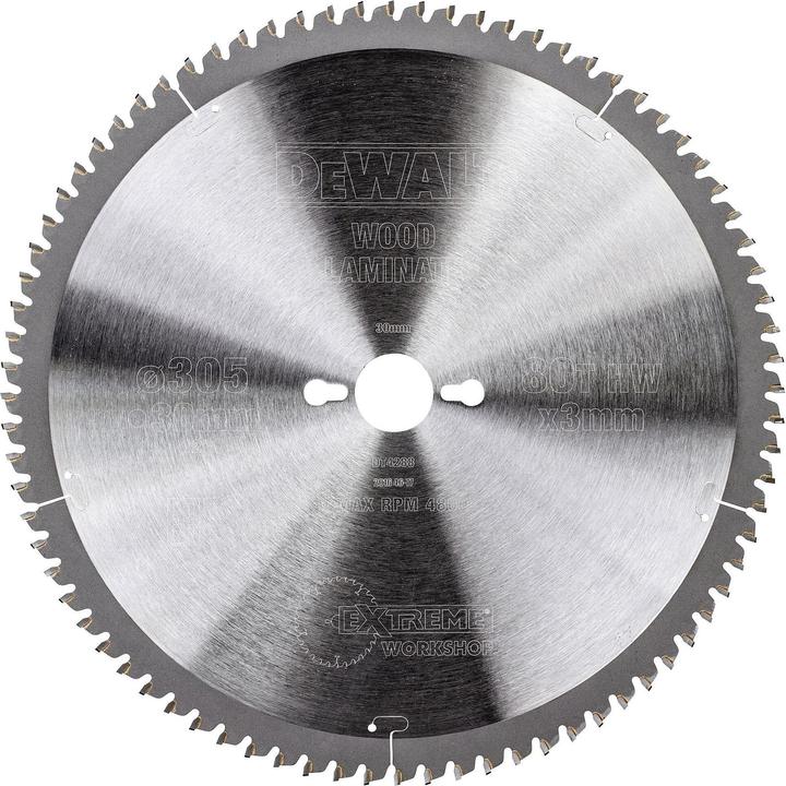 Actual product image DeWalt EXTREME ® stationary circular saw blade DT4288inesFinish (veneers. aluminum and plastics).
