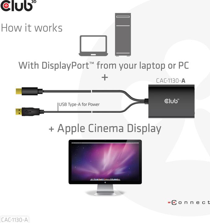 Actual product image Club 3D Adapter Cable CAC-1130-A Mini DisplayPort - DVI-D (Mini DP, USB-A, 0.83 cm)