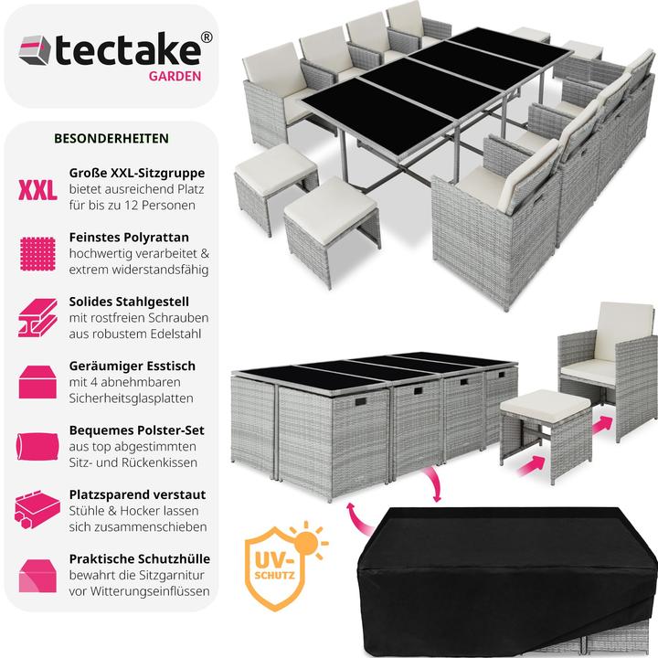 Actual product image tectake Rattan garden furniture set Palma 8+4+1 with protective cover