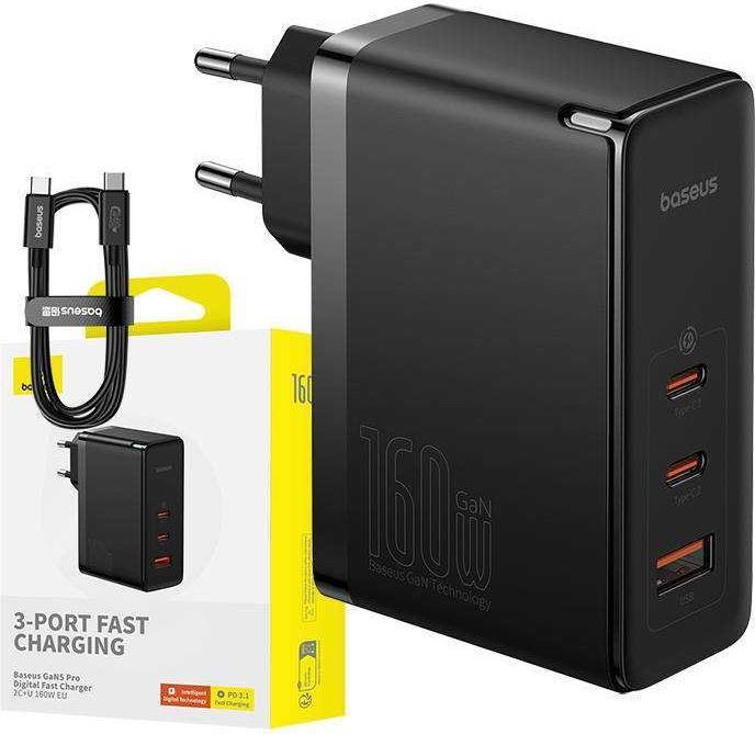 Produktbild Baseus Wall charger GaN5 Pro 2xUSB-C + USB, 160W (black) (160 W, 3 Ports)