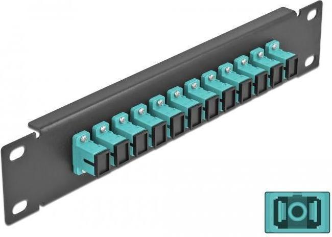 Image du produit Delock 10? Panneau de brassage fibre optique 12 ports SC Simplex aqua 1U noir