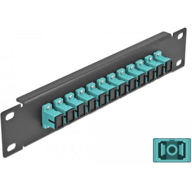 Delock 10? LWL Patchpanel 12 Port SC Simplex aqua 1 HE schwarz, Server Zubehör, Schwarz