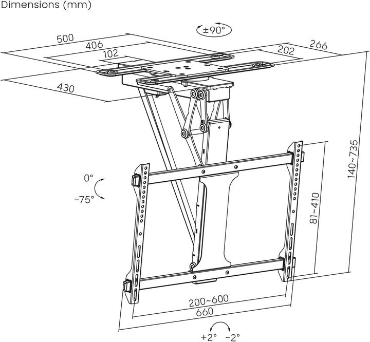 Actual product image Maclean electric ceiling TV mount TUYA support max VESA 600x400 90st swivel remote (Ceiling, 35 kg, 32" - 75")