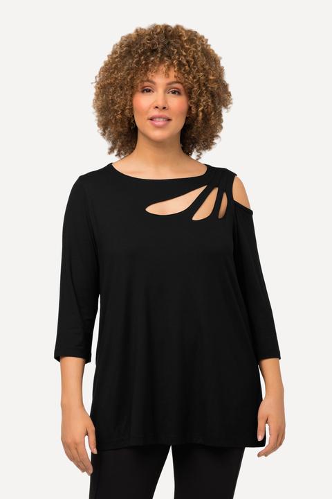 Actual product image Ulla Popken Asymmetric Petal Cutouts A-line Fit Stretch Knit Top (42, 44)