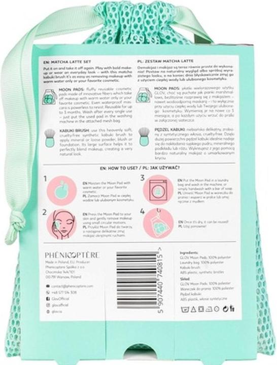 Actual product image Glov SET Matcha Latte Moon Pads waciki do demakijażu + Kabuki Makeup Brush pędzel do makijażu + (Make up set)