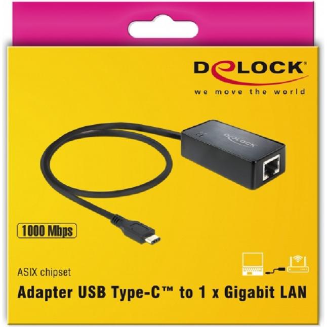 Thumbnail - Delock USB Typ-C zu (USB, RJ45 (1x)), Netzwerkadapter, Schwarz