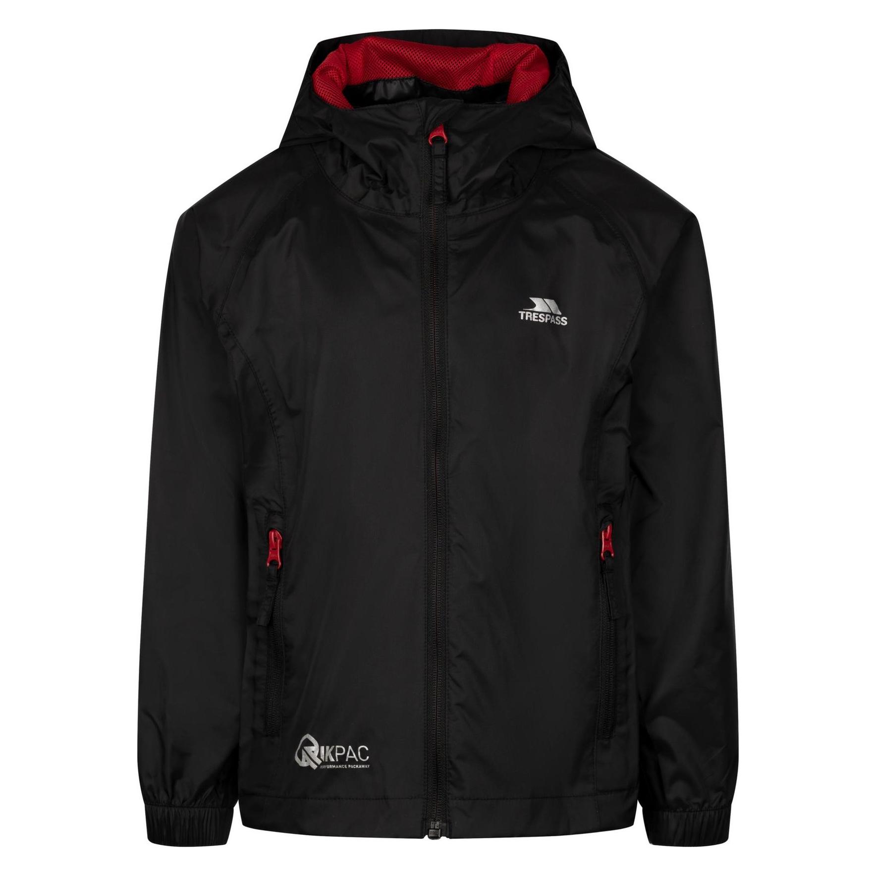 Trespass, Jungen, Outdoorjacken, Qikpac Jacke Zum Falten (128), Rot, Schwarz, 128