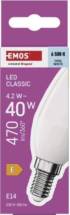 Image du produit Emos Lampe LED Classic Candle / E14 / 4,2 W (40 W) / 470 lm / Blanc froid (E14, 470 lm, 1 x)