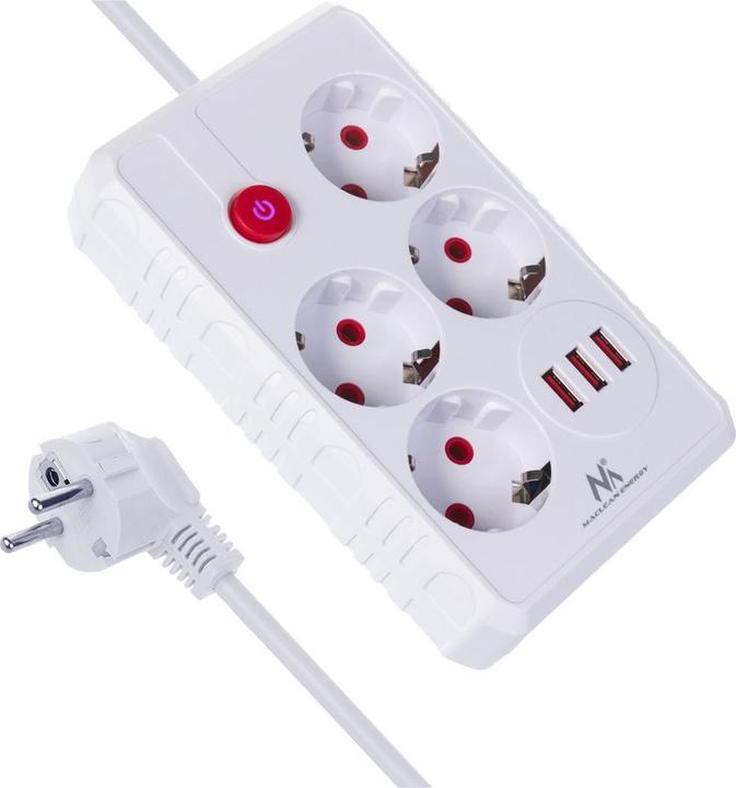 Produktbild Maclean Steckdosenleiste, Verlängerungskabel mit 4 Steckdosen + 3 USB-Anschlüssen (4x, USB-A, 3 m)