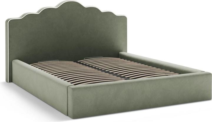 Actual product image Micadoni Velvet Storage Bed With Headboard, "Dream", Ivory and Green, 222x220x122 Made in Europe (180 x 200 cm)