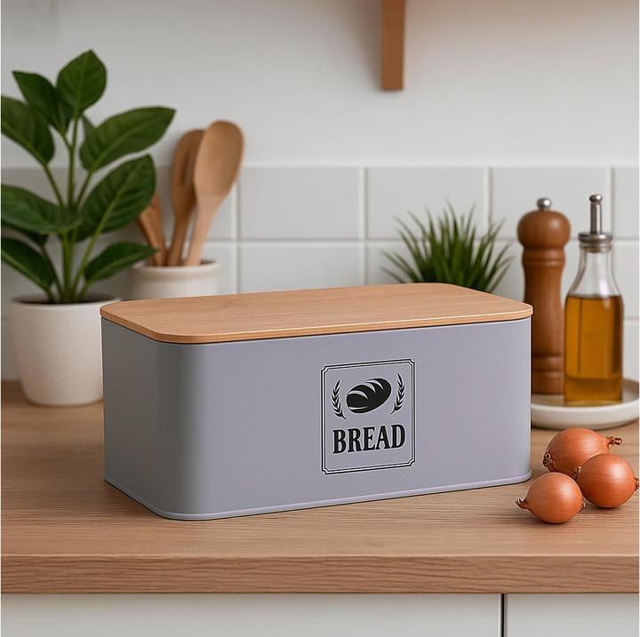 Actual product image Relaxdays Brotkasten mit Bambusdeckel Retro-Design