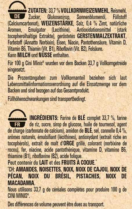 Nutritional values and ingredients Cini Minis Cini-Minis Cereals (375 g)