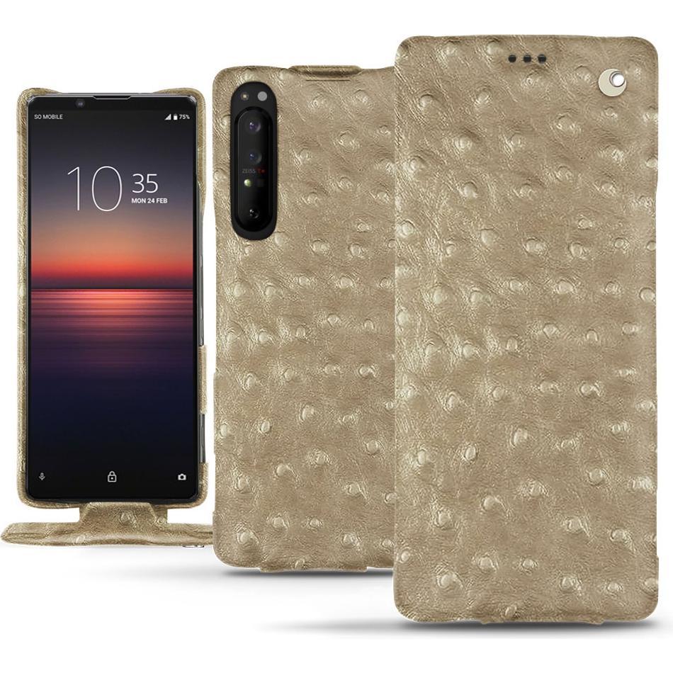 Noreve Lederschutzhülle vertikal (Sony Xperia 1 II), Smartphone Hülle, Beige