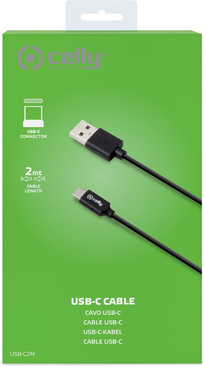 Immagine prodotto Celly Da USB-C a USB 2m nero 3.0 (2 m, USB 2.0)