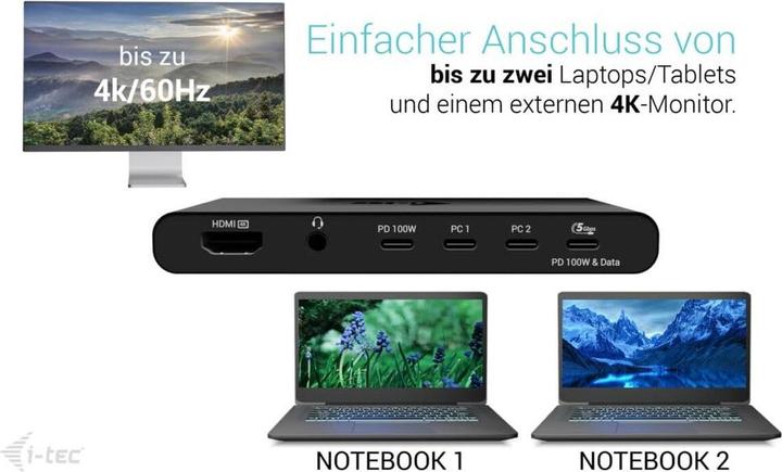 Image du produit i-tec Kvm HDMI Dock For 2 Hosts (USB-C)