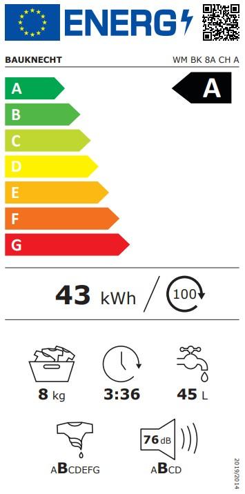 Etichetta energetica Bauknecht Wm Bk 8a Ch A (8 kg, A sinistra)
