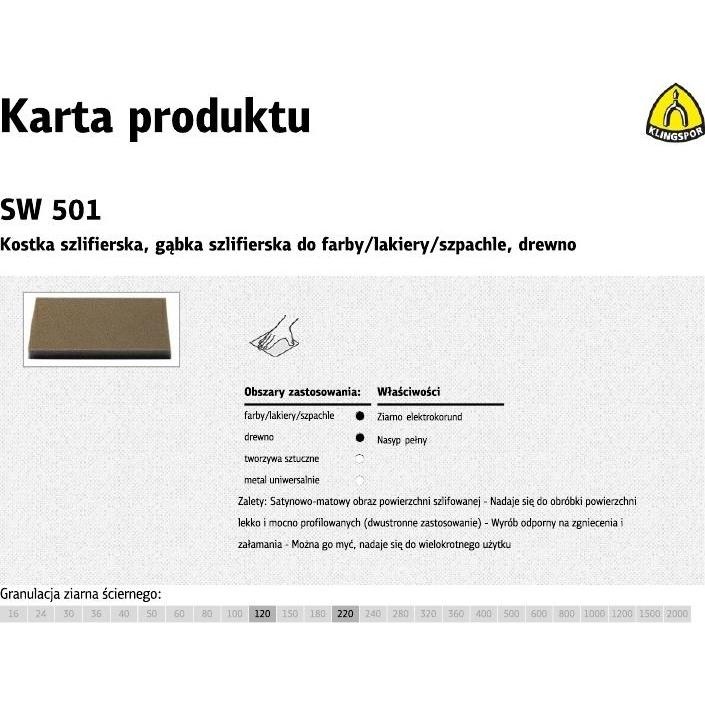 Klingspor, Abrasivi, Spugna abrasiva 123 x 96 x 12,5 mm P100 SW501 (P100)