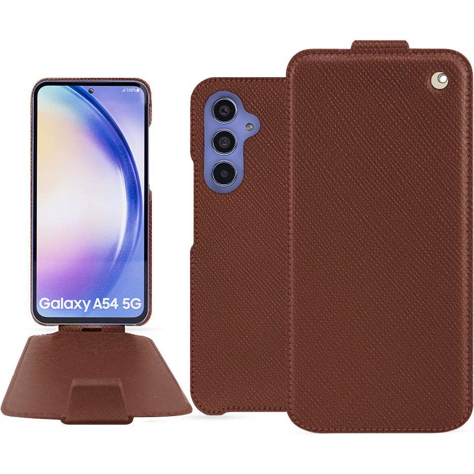 Noreve Lederschutzhülle vertikal (Samsung Galaxy A54 5G), Smartphone Hülle, Braun