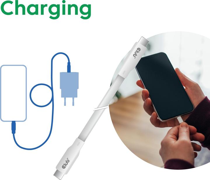 Produktbild Club 3D Club3D Lifestyle USB-C Kabel PD 240W,20Gbps 2m weiss St/St retail (2 m, 240 W)