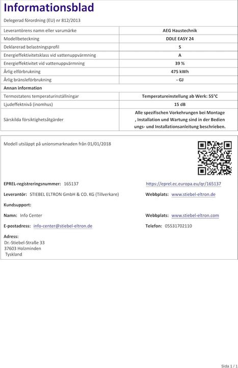 Produktbild AEG Haustechnik DDLE EASY 24 kW Elektronischer Durchlauferhitzer, 2 Festtemperaturen Dusche 42 °C/Küchenspüle 55 °C
