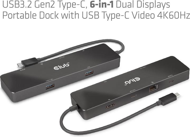 Actual product image Club 3D Club3D USB-C Dock > HDMI/USB-C(8K)/2xUSB/USB-C(PD100W)/RJ45 retail (USB-C, 6 ports)