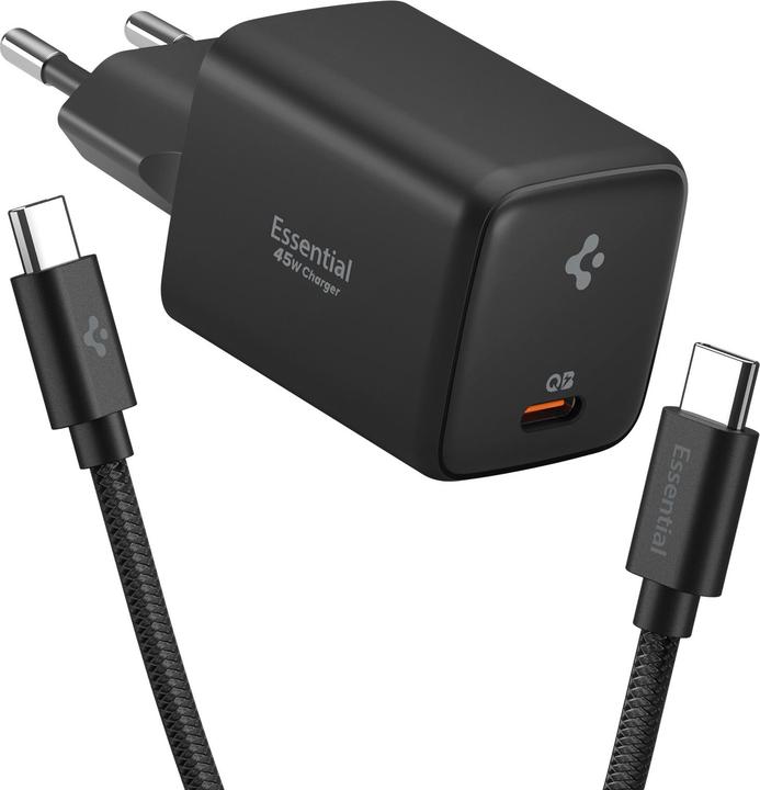 Spigen Essential 45W Wandladegerät EE451EU, schwarz (45 W, 1 Port)