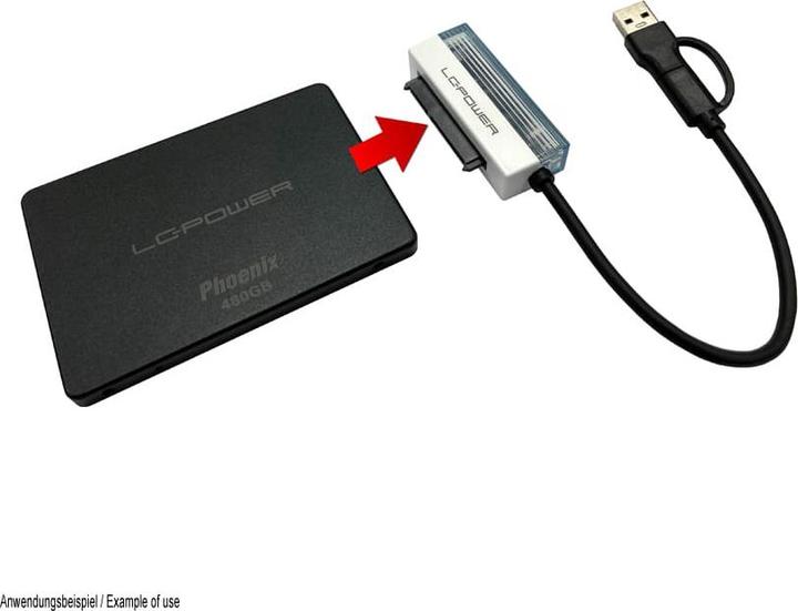 Image du produit LC-Power Adapter USB Typ-A -> Typ-C f.2,5",SATA HDD/SSD,USB3.2 Gen1x1 (0.16 m, USB 3.2 Gen 1)