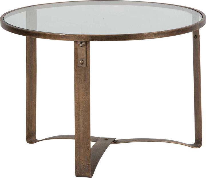 Woood Tavolino Occasionale Metallo Vetro Ottone Antico (Ø 65 x 45 cm)