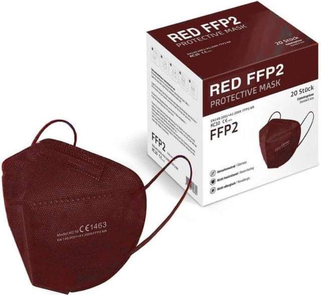 Produktbild Kangcheng FFP2 Masken Grippe/Covid AtemSchutz EUzertifiziert DUNKELROT (FFP2, 20 x)