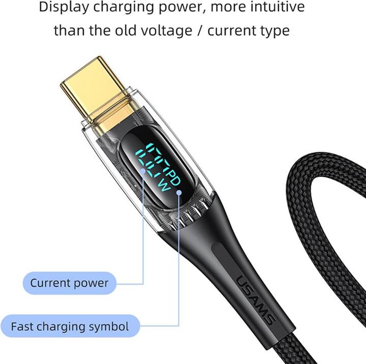Actual product image Usams Charging Cable Type-C to Type-C - Purple (1.20 m, 100 W)
