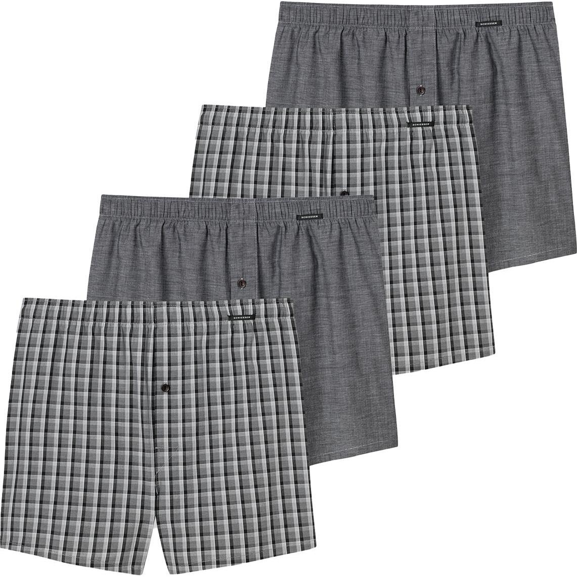 Schiesser, Herren, Unterhosen, 4er Pack Web Boxershorts, Schwarz, (L, 4er Pack)