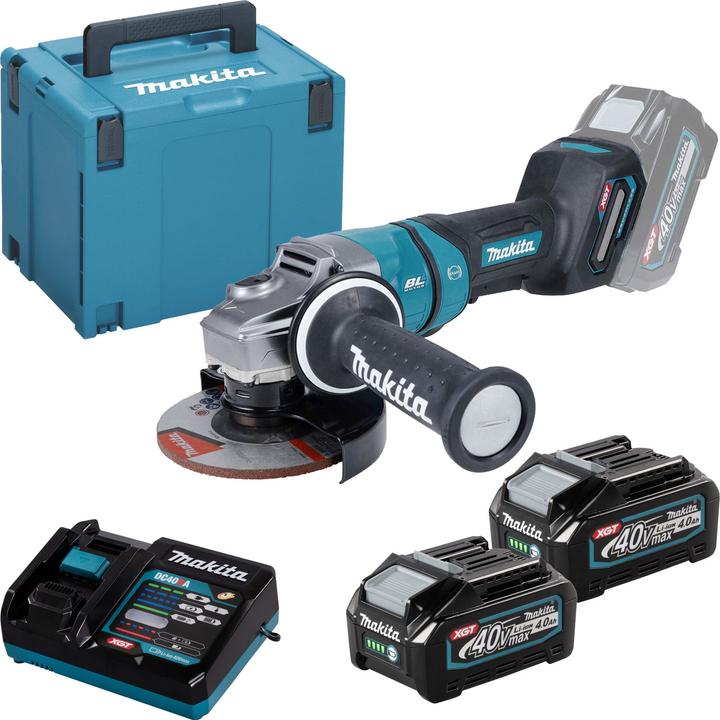 Actual product image Makita Cordless angle grinder 40V max. / 4.0 Ah, 2 batteries + charger in MAKPAC (125 mm)