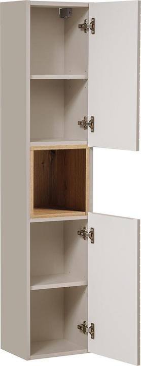 Produktbild Petits-Meubles Set aus Doppelwaschtisch 120cm 4 Türen LED-Spiegel und Säule Manoa Kaschmir und Holz