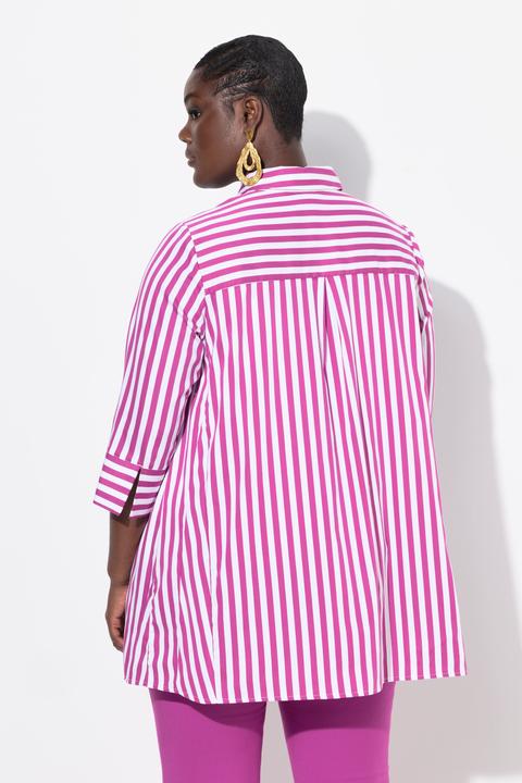 Produktbild Ulla Popken Bluse, Streifen, Godetfalten, Hemdkragen, 3/4-Arm (60)