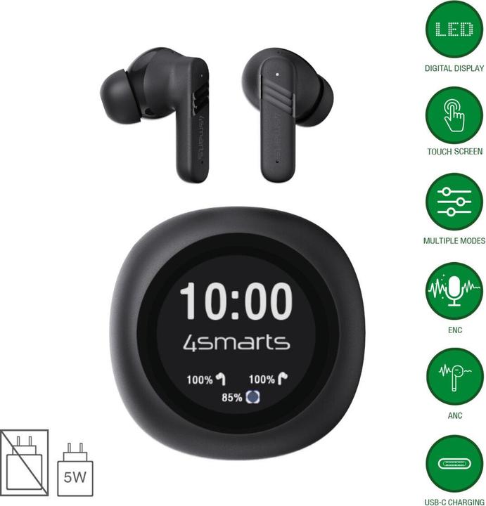 Actual product image 4smarts True Wireless In-Ear-Kopfhörer SkyBuds Screen Pro ANC (ANC, 5 h, Wireless)