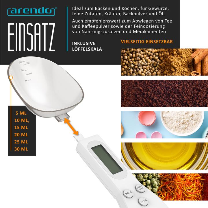 Actual product image Arendo Löffelwaage digital Küchenwaage Feinwaage, LCD-Anzeige, 0,1g Auflösung, max. 500g, Tarafunktion