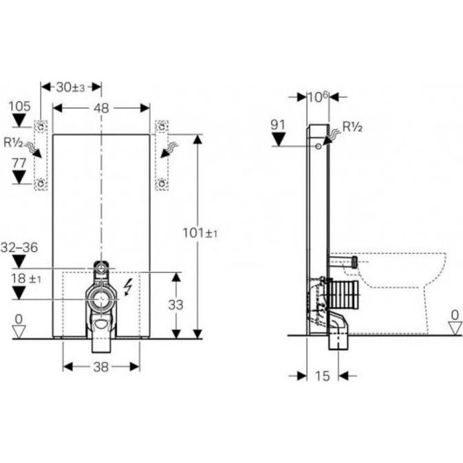 Thumbnail - Geberit, Spülkasten, Monolith PLUS Sanitärmodul für Stand-WC, 101cm, Wasseranschluss seitlich, mit P-Anschlusss